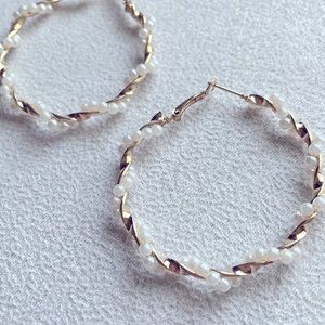 Gold and pearl hoop earrings